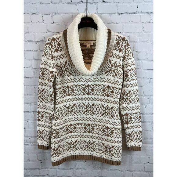 LOFT ANN TAYLOR thick knit southwestern print cowl neck sweater pullover size M - Picture 1 of 6